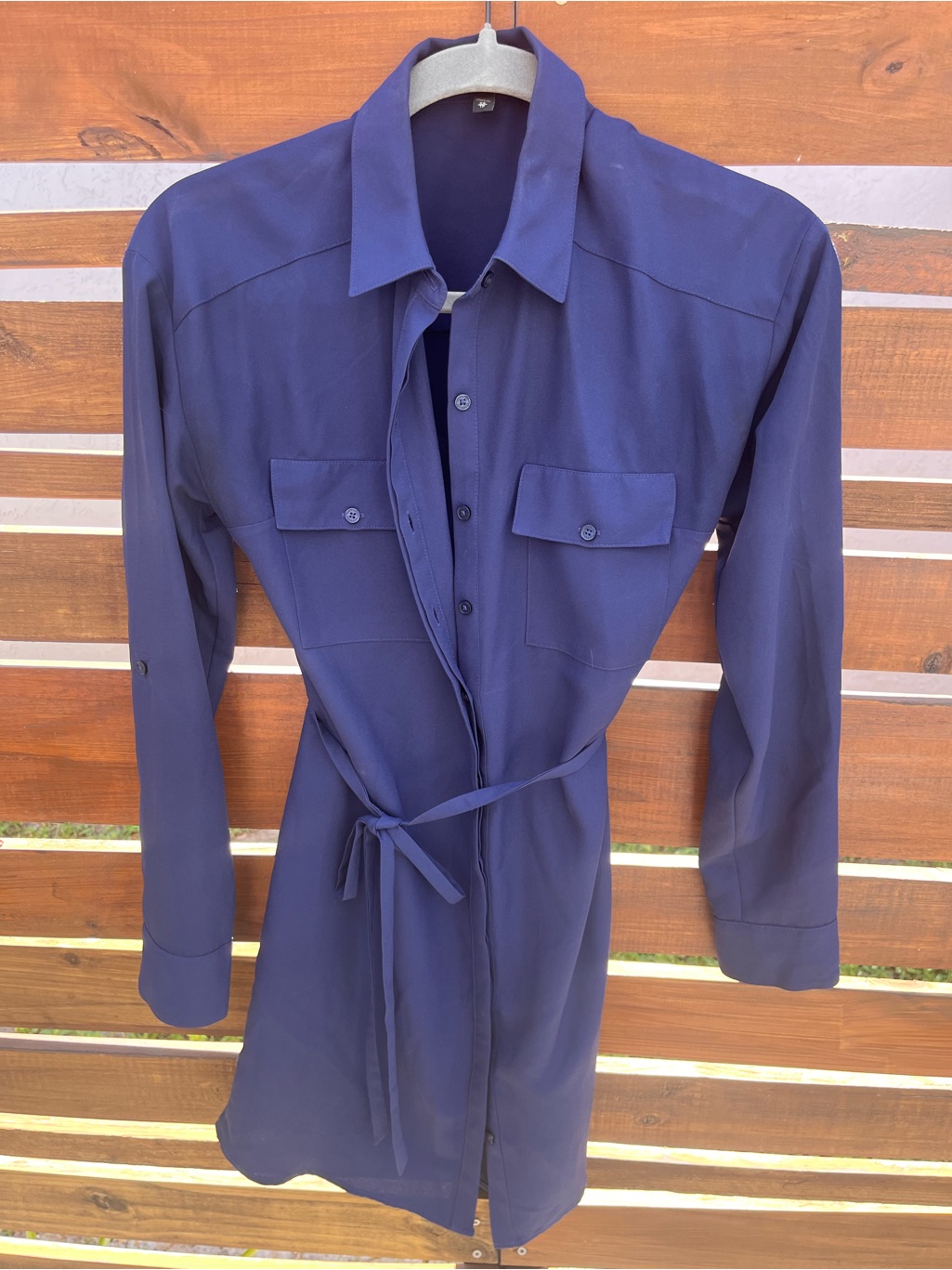 Express Black Long Sleeve Belted Shirt Dress